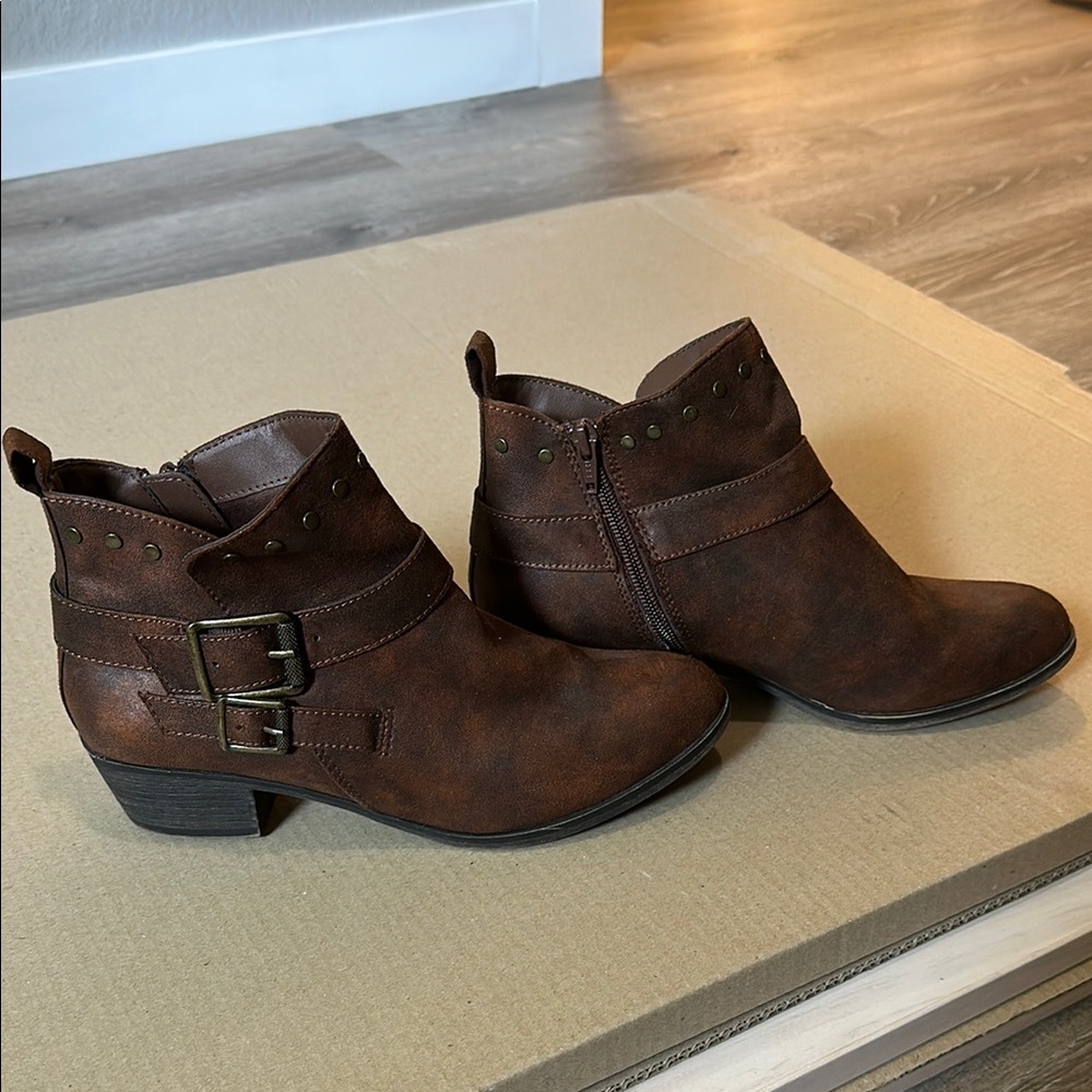 Brown Ankle Boots with Buckle Detail